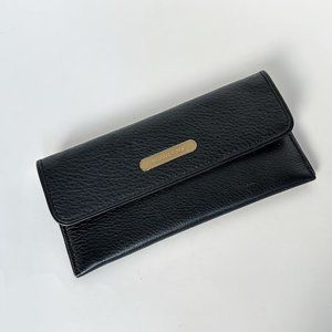 Michael Kors Black Pebbled Leather Long Card Holder Wallet Bi-Fold Slender
